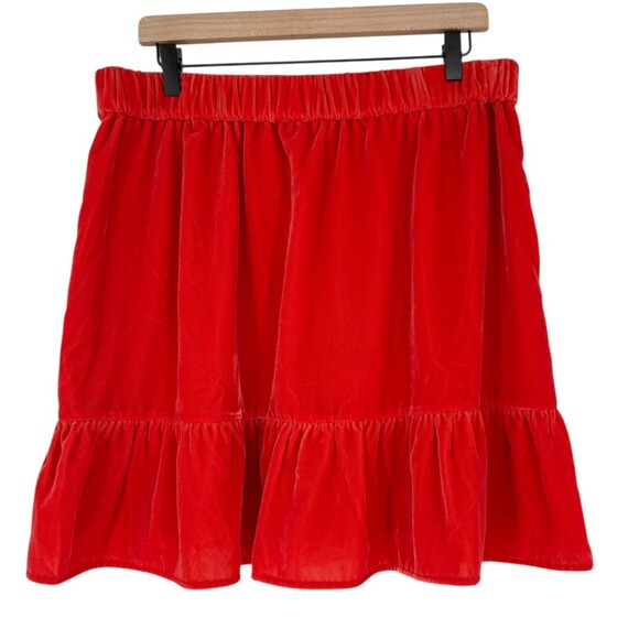 J.Crew Mini Skirt Womens Large TALL Orange Velvet Ruffle Flounce Pull On Pockets - Picture 7 of 12